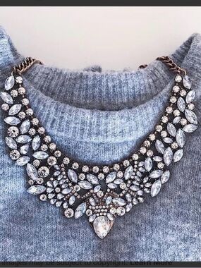 Hey Happiness - Sparkling Clear Crystal Bib Statement Necklace